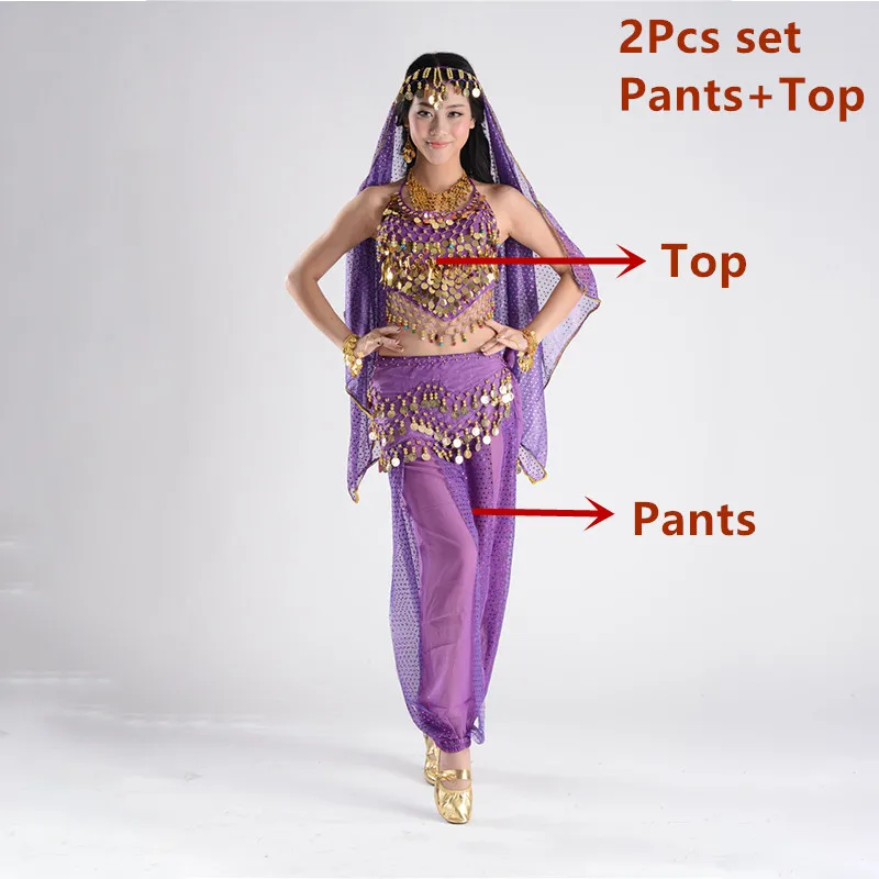 Purple 2pcs set Индийская одежда для дам костюмы для танца живота для продажи брюки для женщин Болливуд индийский Египетский танец живота платье для взрослых - Цвет: Purple 2pcs set