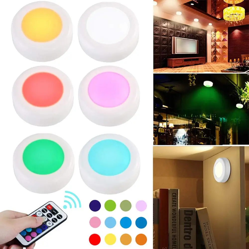 

Wireless LED Puck Lights RGB 13 Colors Dimmable Touch Sensor led Under Cabinet Light For Close Wardrobe Stair Hallway Night lamp