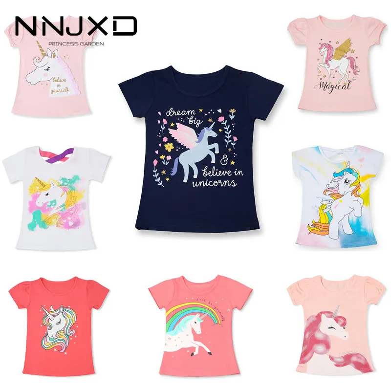 Fashion Unicorn Girls T-shirt Children Short Sleeves White Tees For Boys Baby Kids Cotton
