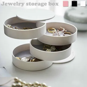 

New 360° Earring Ring Jewelery Display Round Storage Box Multi-layer Tray Show Case