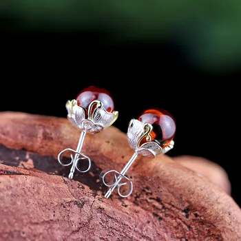 

Ms Silver Product Design S925 Pure Silver Jewelry Fashion Small And Pure And Fresh Pomegranate Red Fine Earrings