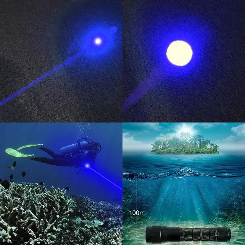 CWLASER водонепроницаемый 405nm фиолетовый/450nm синий/520nm зеленый/650nm Красный Фокусируемый Дайвинг лазерный фонарик(черный