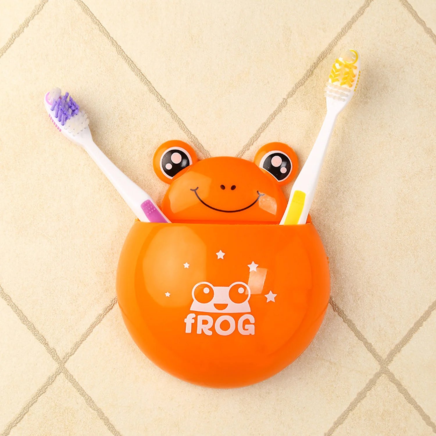 Behogar 3pcs Cartoon Frog Toothbrush Holder Rack Tooth Brush Wall Mounted Sucker Stand for Kids Children Bathroom Supplies
