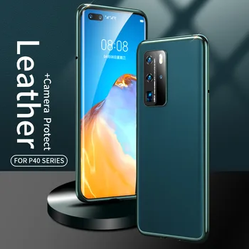 

Metal Bumper Phone Case For Huawei P40 Pro Coque 5G Camera Lens Film Aluminium 3D Leather Protective Cover P40 Case shockproof