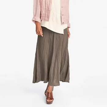 

Comfort Casual Solid Cotton Linen Elegant Women Long Skirts 2020 Summer Fashion Simple Design A-Line Plus Size 3XL Women Skirts
