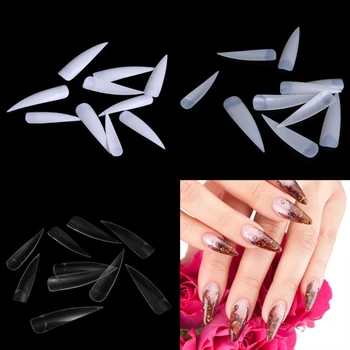 

10Pcs Long Sharp False Nail Art Tips Acrylic Salon - White Clear Natural