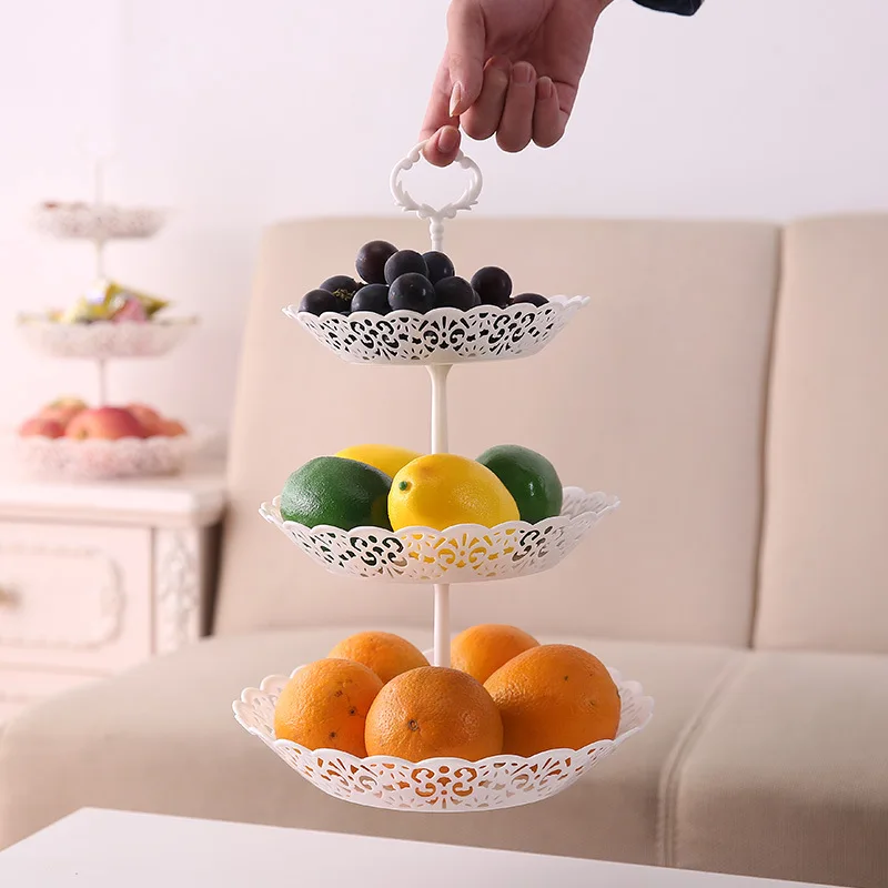 

Multifunctional Three-layer Fruit Tray European-style Household Snack Tray Living Room Plastic Container Hollow Fruit Basket