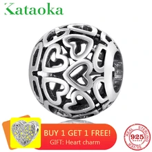 Круглые ажурные бусины в форме сердечек, подходят для подлинного браслета Pandora, серебряные 925, подвески, оригинальные, сделай сам, изготовление ювелирных изделий