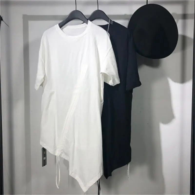 

Футболка мужская Свободная с коротким рукавом, оригинальная Асимметричная веревка, однотонная дизайнерская рубашка для отдыха, большие размеры, лето