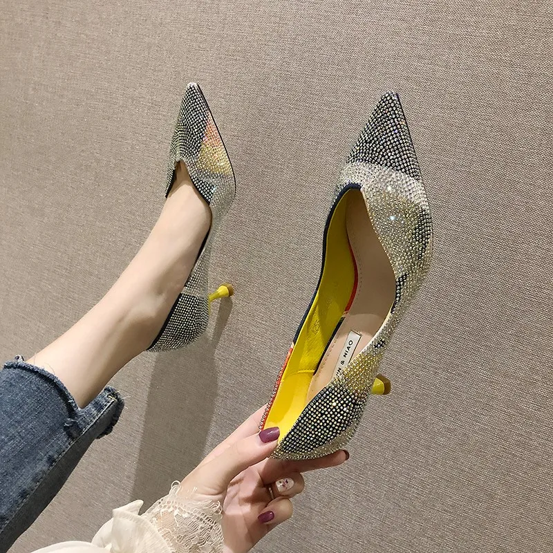 

2020 Women High Heels Ladies Bling Bridal Wedding Shoes Elegant Woman Plus Size Rhinestone Women Shoes Sexy Pointed U18-78