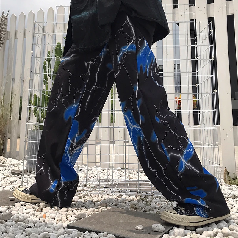 Hip Hop Pants Men's Loose Joggers Pants Lightning Print Streetwear Harem Men Clothing Wide Leg Trousers Jogging Sweatpants