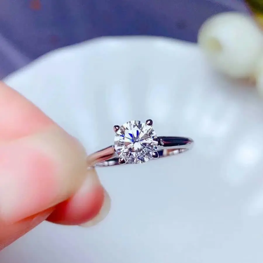 Shilovem 18k Белое Золото Moissanite кольца с бриллиантами Женские Классические свадебные растения Рождественский подарок 6,5 мм vvs bj6.56.5469sz