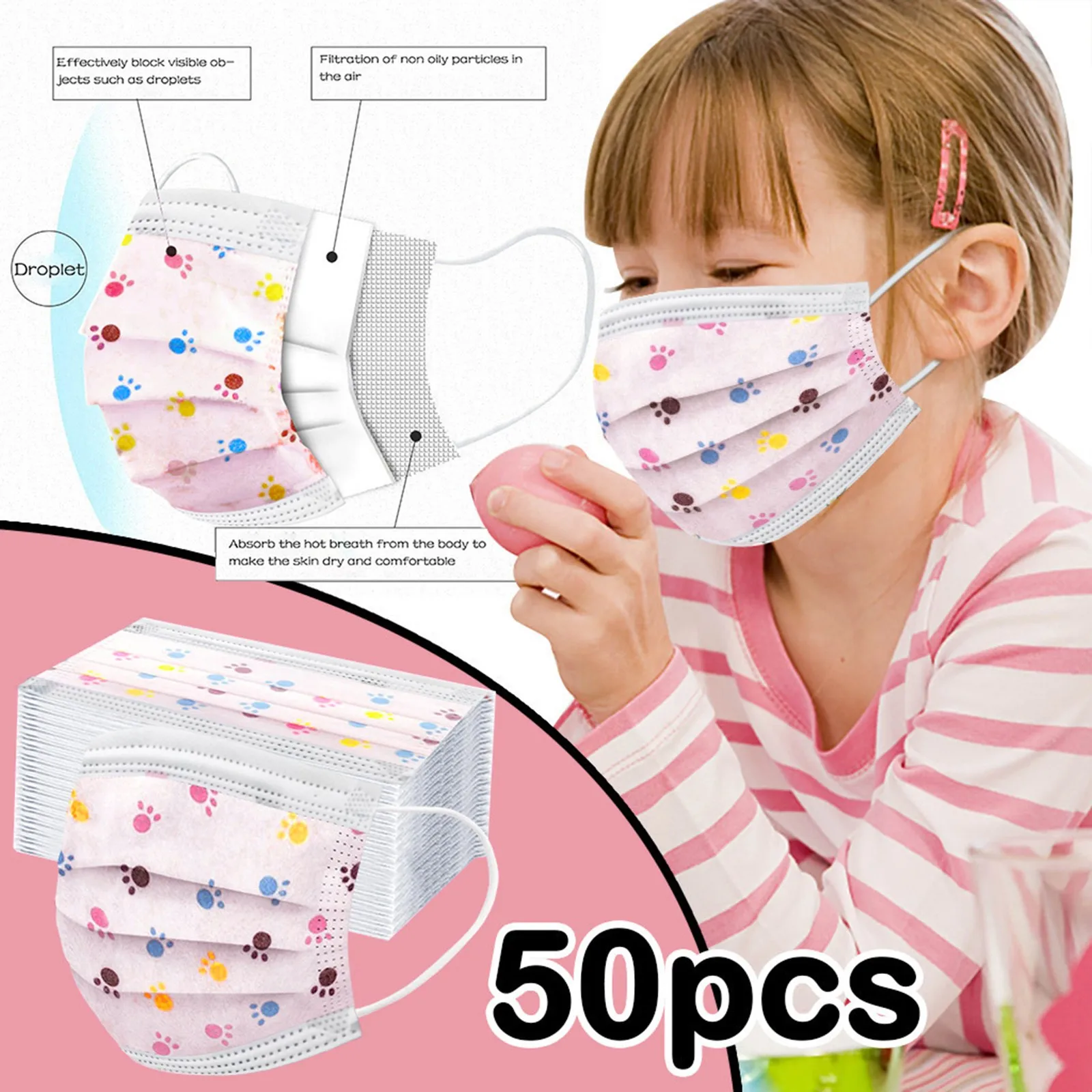 50 шт. детская одноразовая маска для лица с милой собачкой ног открытым носком