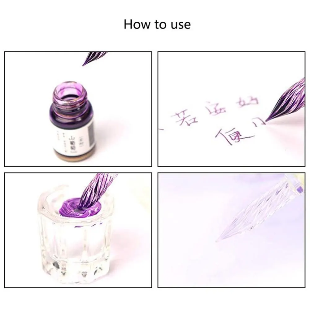 Glass Dip Pen Faux Crystal Ink Signature Inside Flower for Writing Art Decor Gift
