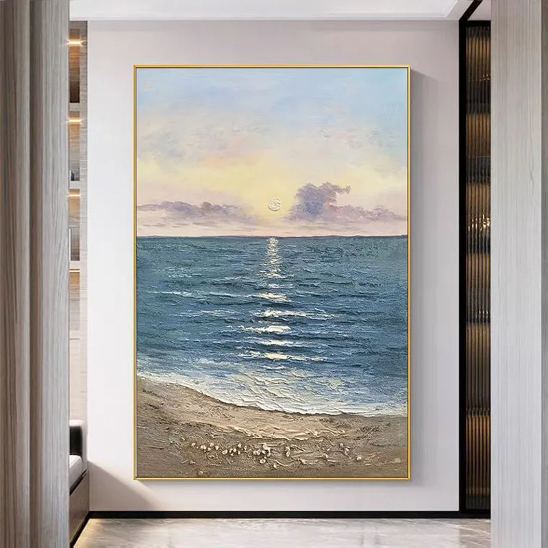 

Beautiful Painting Of The Ocean Landscape Under The Blue Sky And White Clouds Modern Decorative Wall Picture For Home Unframed