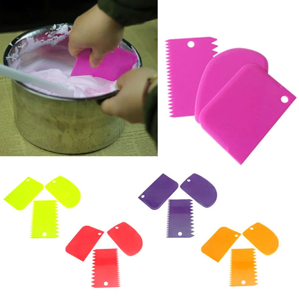 3Pcs/set Plastic Dough Icing Fondant Scraper Cake Decorating Baking Pastry Tools Plain Smooth Jagged Edge Spatulas Cutters