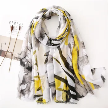 

Cotton Scarf With Tassel Ink Painting Print Scarf Shawl