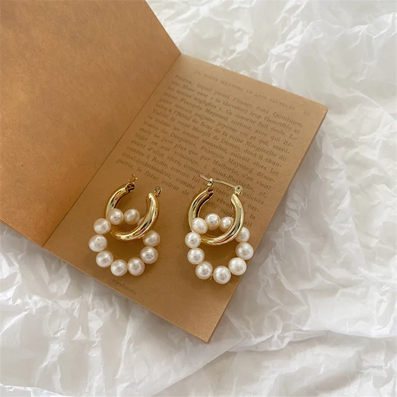 Baroque Pearl Gold Color Hoop Earrings For Women Thick Circel Round Hoops Pearl Beads Ear Rings Korean 2020 Jewelry - Image 5