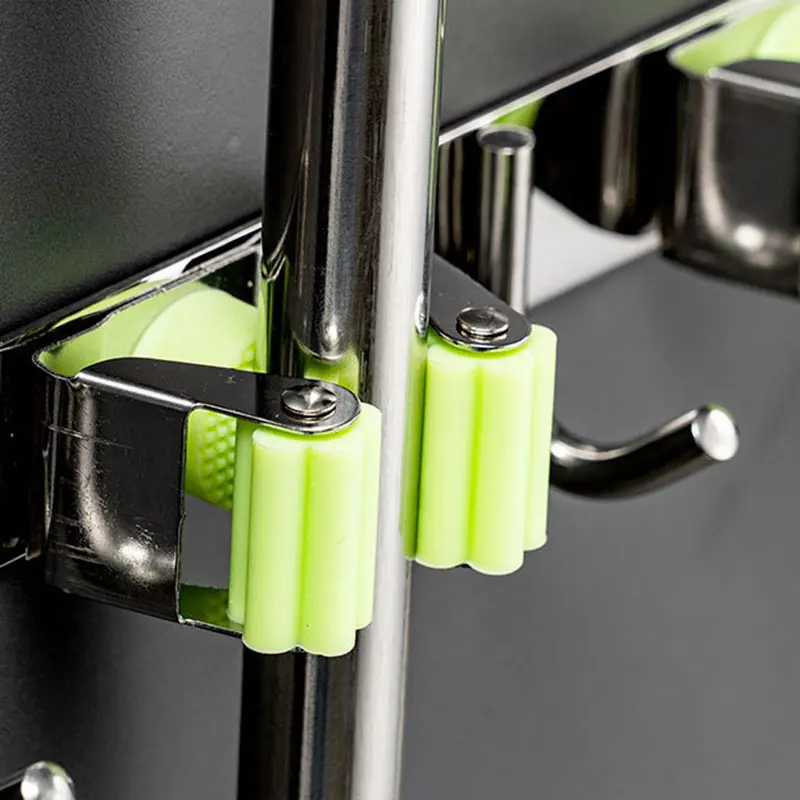 

Hanger Heavy Duty Stainless Steel Space Saving Mop Organizer Laundry Room Broom Holder Storage Practical Clip Hook Wall Moun