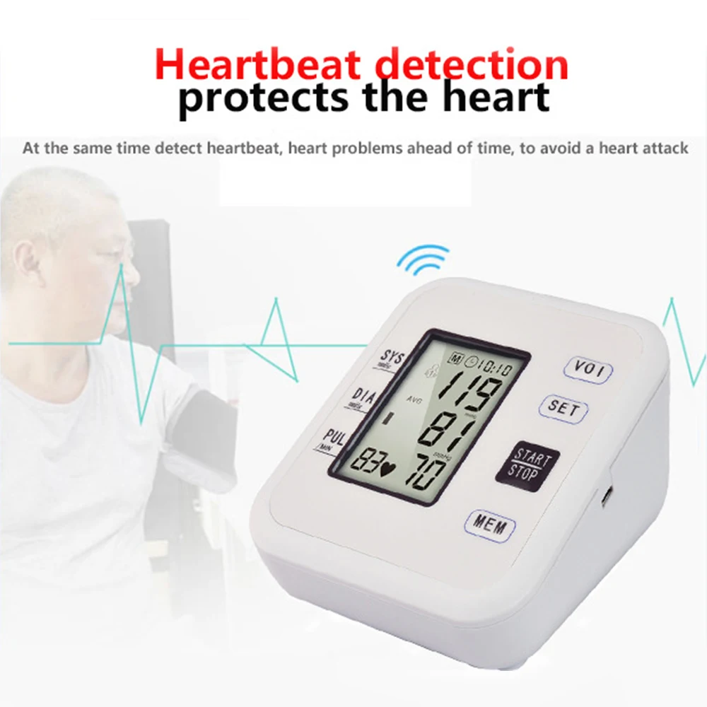 Digital LCD Blood Pressure Monitor Tonometer Medical Equipment Apparatus for Measuring Pressure Home Heart Beat Meter Machine