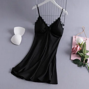 

Sexy Lady Nightgown Sleepwear Lace Patchwork Nightdress Intimate Lingerie Classic Bow Night Dress Soft Spaghetti Strap Nightie