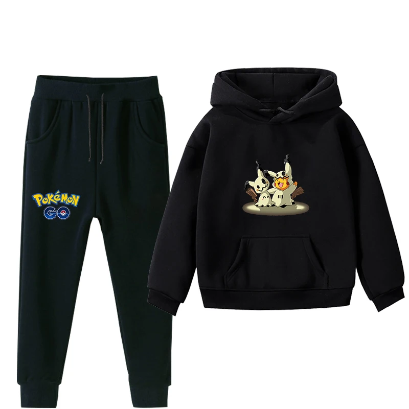3 Pokemon Pkachu Go/осенняя одежда для маленьких мальчиков и девочек костюм с капюшоном зимние теплые спортивные штаны, комплекты детской одежды комплекты одежды из 2 предметов - Цвет: 3