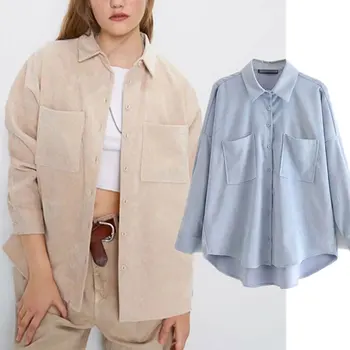 

England Preppy Oversize Corduroy Autumn Women Blusas Mujer De Moda 2020 Boyfriend Womens Tops Plus Size