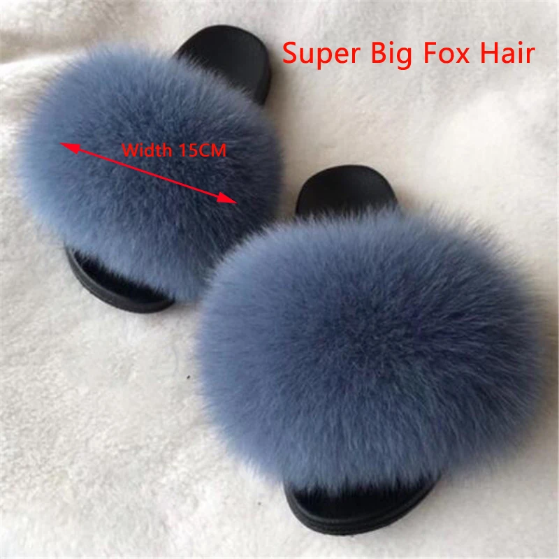 Super Big Fur Женская зимняя плюшевая обувь; Очень Пушистая лиса; меховые тапочки; женские меховые шлепанцы; женские пушистый мех; сандалии; женские Вьетнамки; 45 - Цвет: Super Big Fur
