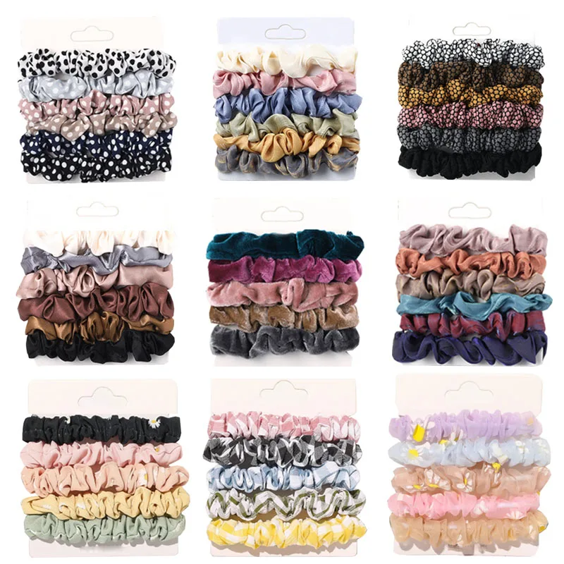 6/5 Pcs/set Woman Scrunchies Sets Velvet Hair Ties Girls Ponytail Holders Rubber Band Dot Leopard Hairband Hair Accessories Gift