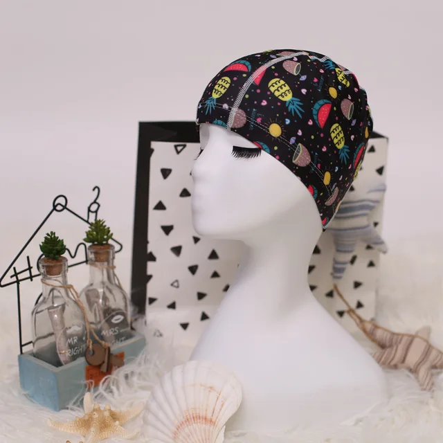 Flower Print Fabric Swimming Cap Swiming Pool Protect Long Hair Ears Hat Swim Bathing Hats Caps for Women Men Adults Ladies Hat 14