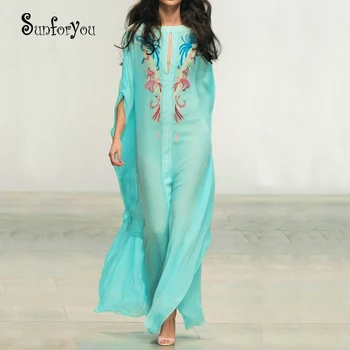 

Plus size Beach Dress 2020 Robe de Plage Bathing suit cover ups Embroidery Bikini Cover up Women Beachwear Pareo Boho Dresses