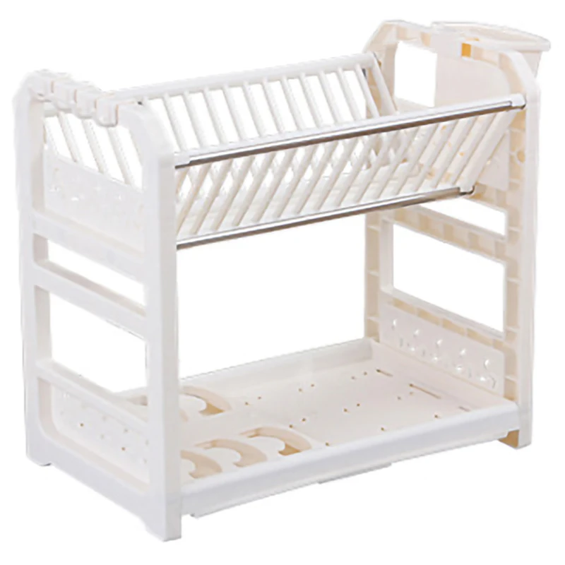

Multifunctional Kitchen Drain Racks Double-Deck Plastic Cupboard Chopsticks Tableware Storage Shelf White