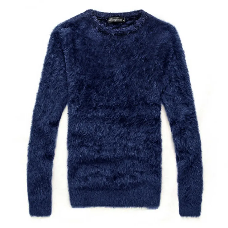 Hot New Autumn Winter Men's Sweater Solid Color Casual Sweater Men's Slim Fit O-Neck mohair Brand Knitted Pullovers pull homme - Цвет: O-Navy