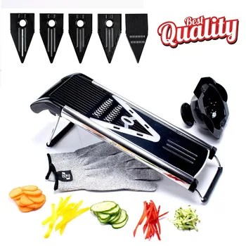 

VOGVIGO Professional Multifunctional V-Slicer Mandoline Slicer Food Chopper Fruit & Vegetable Cutter with 5 Blades Random color