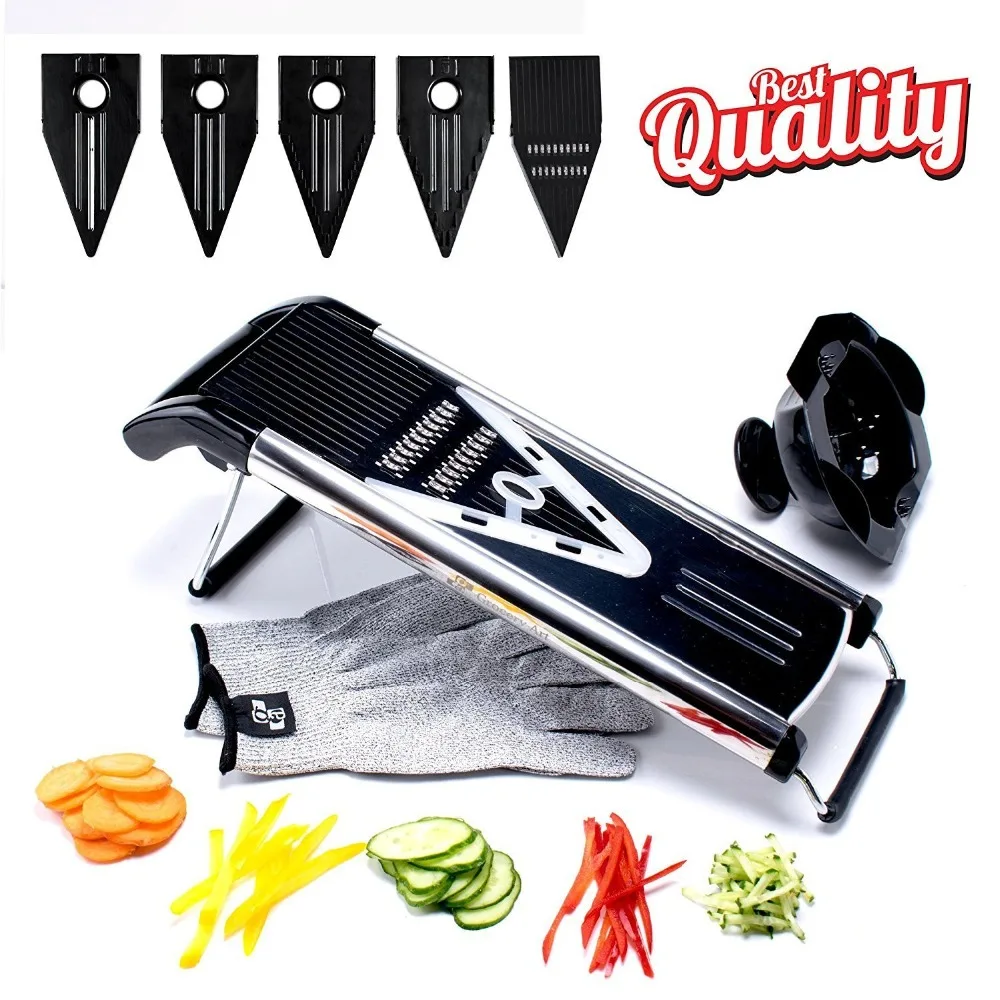 Günstige VOGVIGO Professionelle Multifunktionale V Slicer Mandoline Slicer Essen Chopper Obst   Gemüse Cutter mit 5 Klingen Gelegentliche farbe