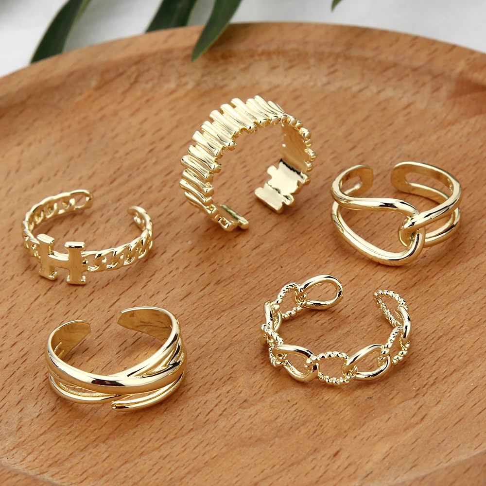 Anillos geométricos hueco redondo de Color dorado coreano para mujer y niña, anillo ajustable abierto cruzado, joyería sencilla