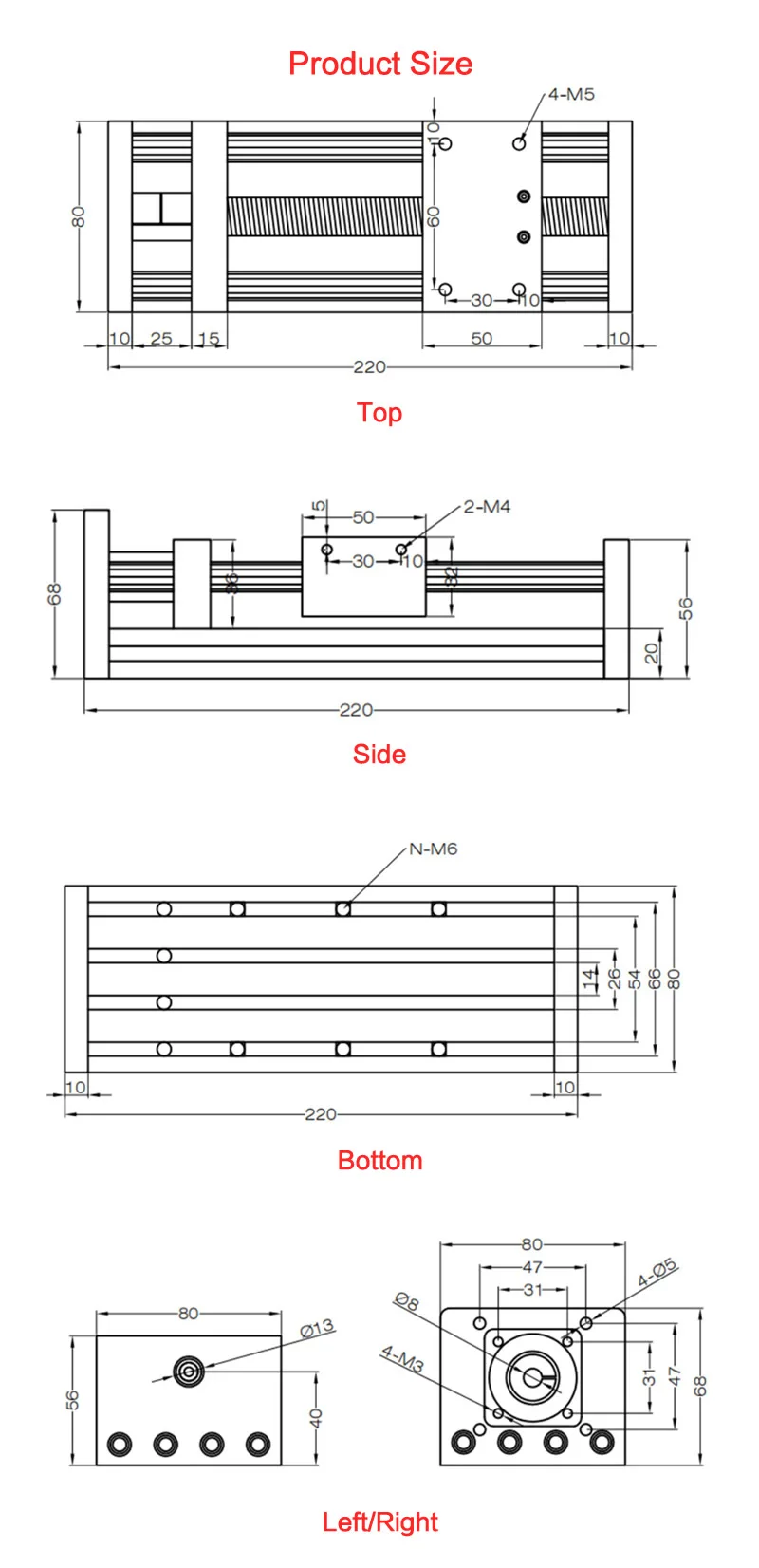 Description Picture 2 of item50-400mm Effective Stroke CNC Linear Guide Stage Rail Motion Slide Table SFU1204 SFU1605 SFU1610 Ball Screw Actuator Module XYZ