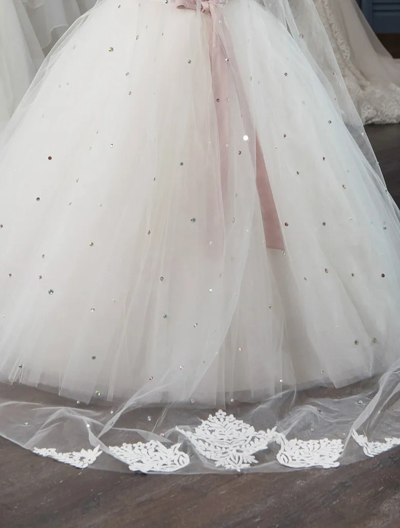 Милые Платья с цветочным узором для девочек на свадьбу, бальное платье, фатиновое платье с аппликацией и кристаллами, длинные платья с бантом для первого причастия для маленьких девочек