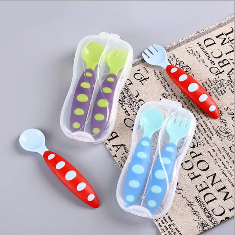 

Baby Cartoon PP Two-color Spoon Feeding Spoon Training Spoon and Fork Set Optional Colour Receiving Box