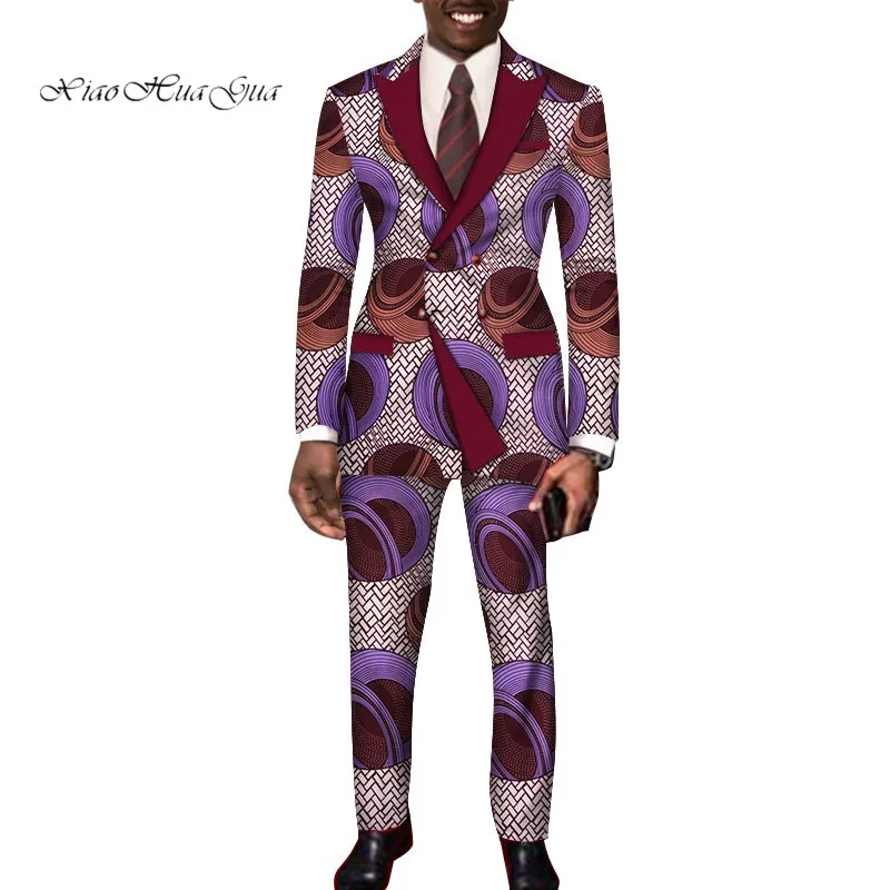 Дашики Базен Riche повседневные Костюмы Блейзер и брюки комплект формальный высококачественный Африканский батик печати Мужская модная одежда wyn252