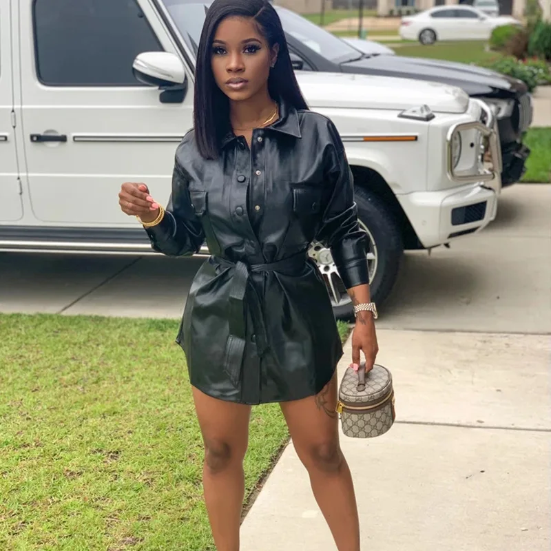 Plus Size Classic PU Leather Mini Dress 