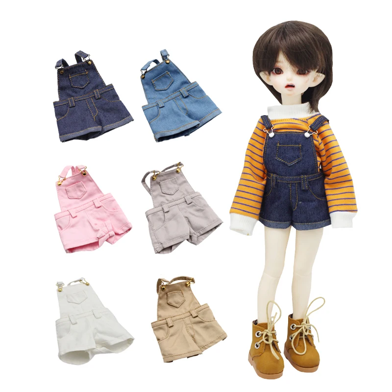 30cm 1/6 BJD Fashion Doll Denim overalls pants For SD YOSD doll clothes and sleeve T-shirt set doll accessories doll clothes