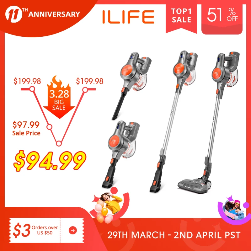 EASINE by ILIFE H70 Handheld Vacuum Cleaner, 21000Pa Strong Suction Power, 40Minutes runtimes, removable battery, 1.2L Dust box
