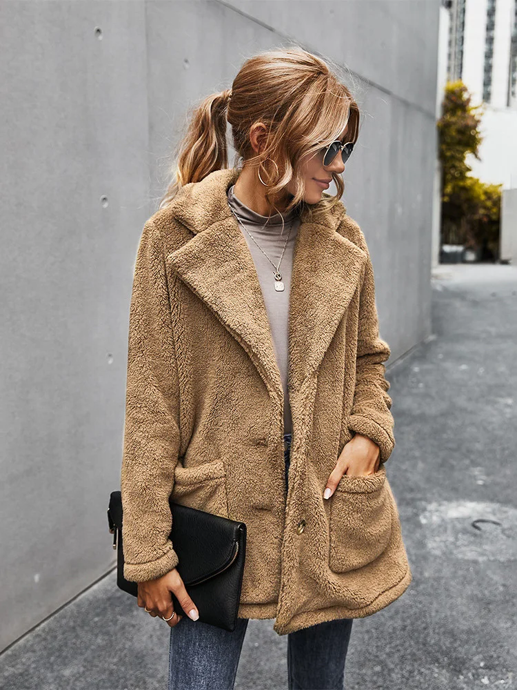 

2020 Winter Warm Coat European and American Thickened Velvet Jacket Women Turn-down Collar Plus Size Faux Fur Teddy Bear Coat