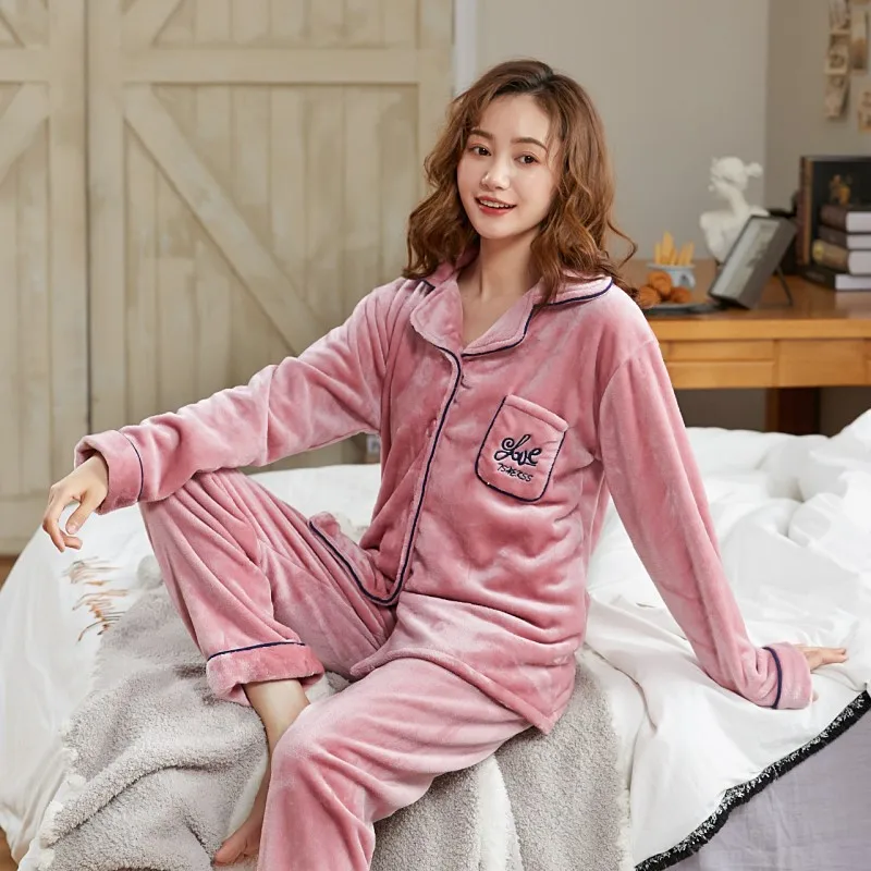 

Pajamas Women's Middle Aged And Elderly People Flannel Autumn ma ma kuan Thin Coral Velvet Winter Thick Plus-sized Home Wear