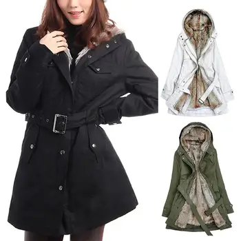

Thicken Warm Coat Women Parkas Winter Detachable Plushy Thick plush Parkas Lining Zipper Hooded Waist Belt Coat Women jacket