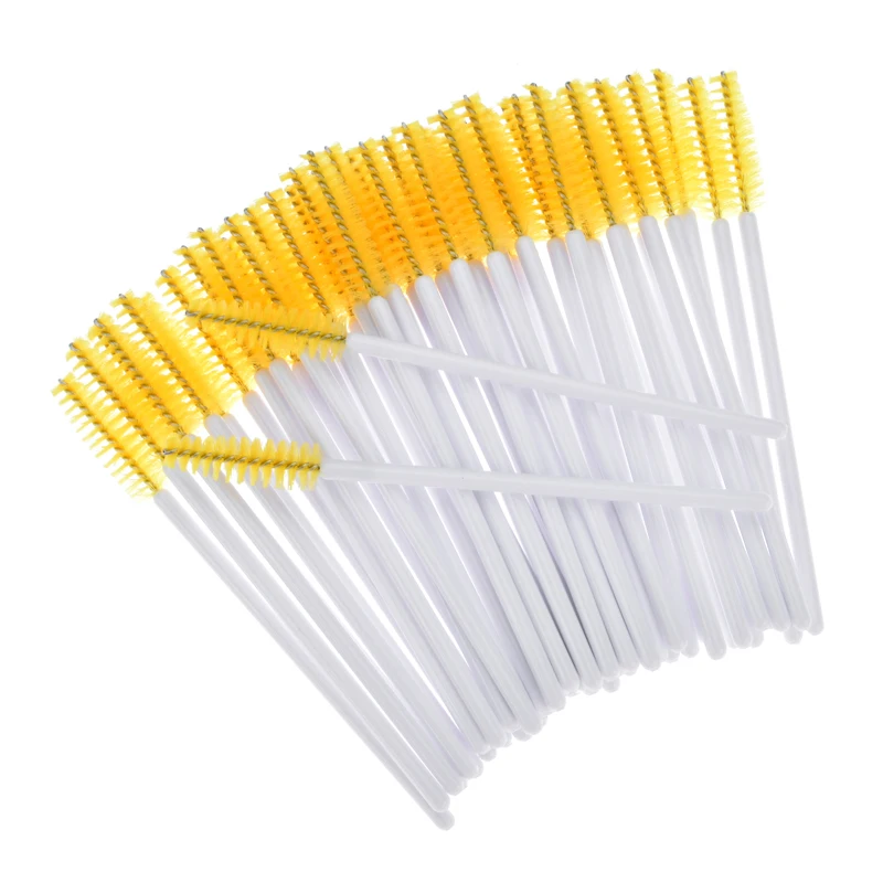 Yellow White Dollylash 50 шт./компл. 11 Цвета одноразовая щеточка для наращивания ресниц тушь для ресниц палочки кисть для бровей ресницы расходные материалы - Цвет: Yellow White
