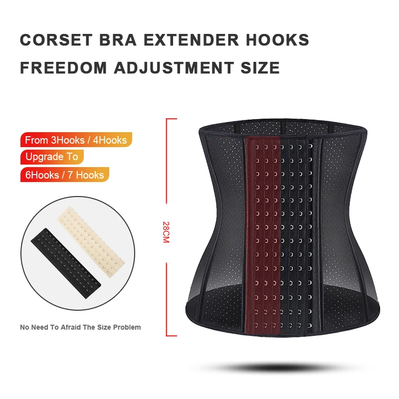 Burvogue Women Corset 28CM Waist Trainner Corset Longline 3 Hooks Strap