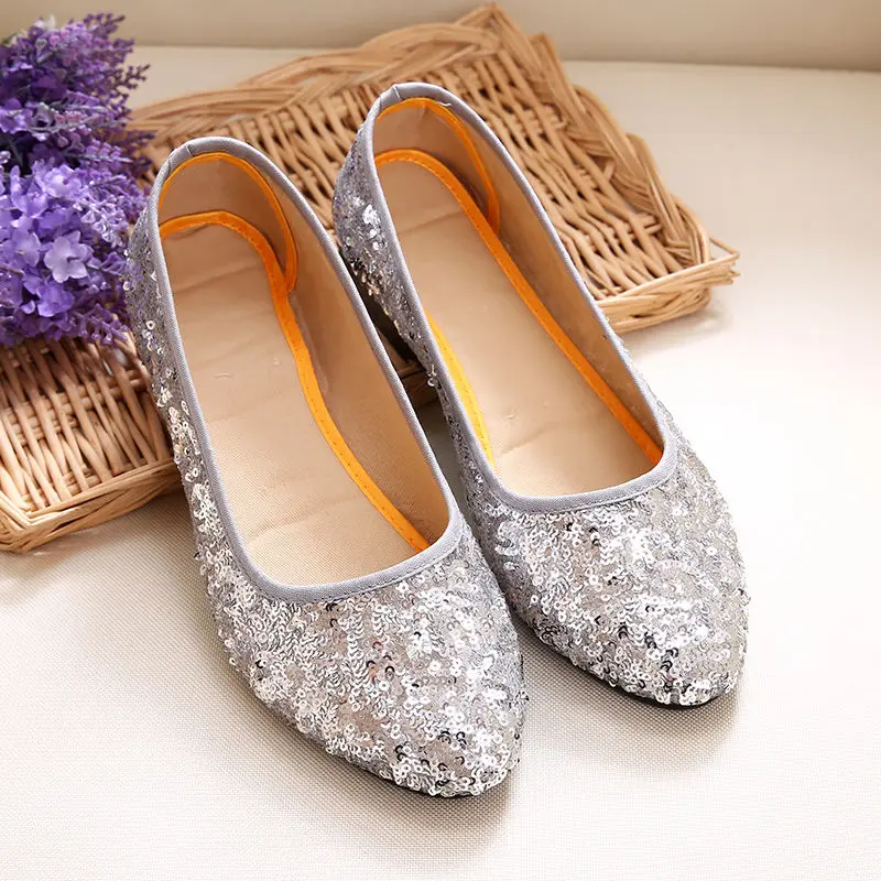 Women Casual Boat Shoes Ladies Bling Sequins Slip On Ballet Flats Comfy Soft Zapato Mujer Walking Footwear 2021 Spring New Style