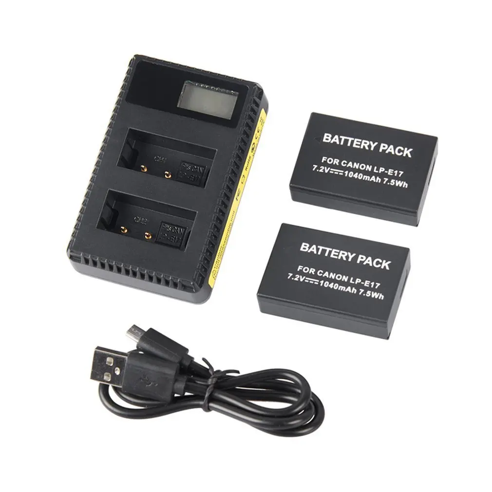 

LP-E17 2PCS 1040MAH Lithium-ion Battery Pack + LCD Display Dual Charger + USB Cable Set Suitable for EOS 77D 750D 760D